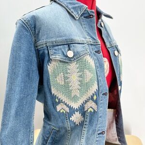 LuLaRoe Denim Jacket with Aztec Boho Western Embroidery Size Small